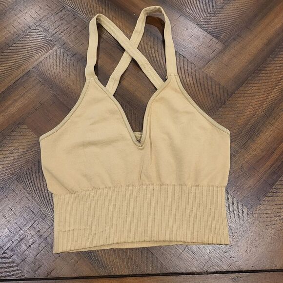 Free People Good Karma Cropped Tank M/L NWOT Gold - Picture 1 of 4